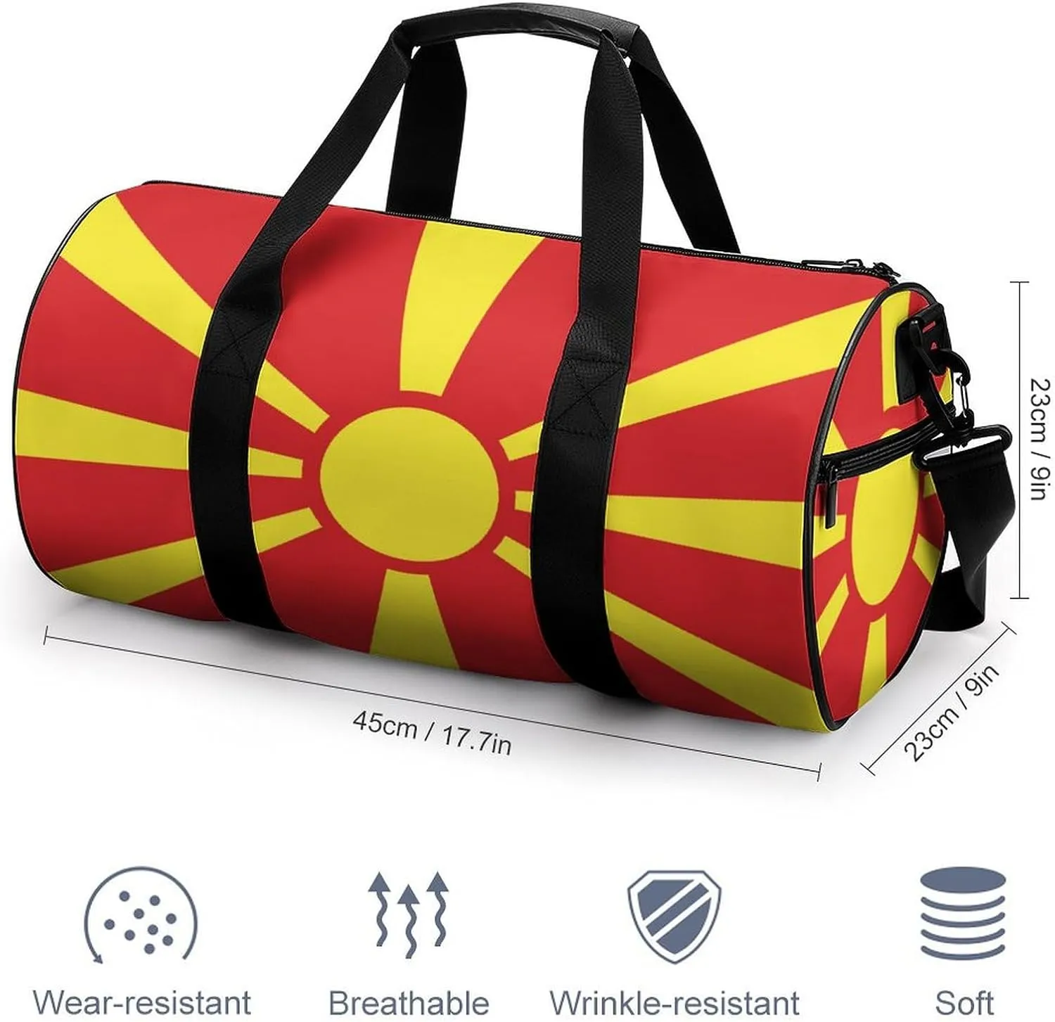 Macedonia Flag Waterproof Gym Bag for Women Men with Wet Pocket Sports Duffel for Travel Weekender