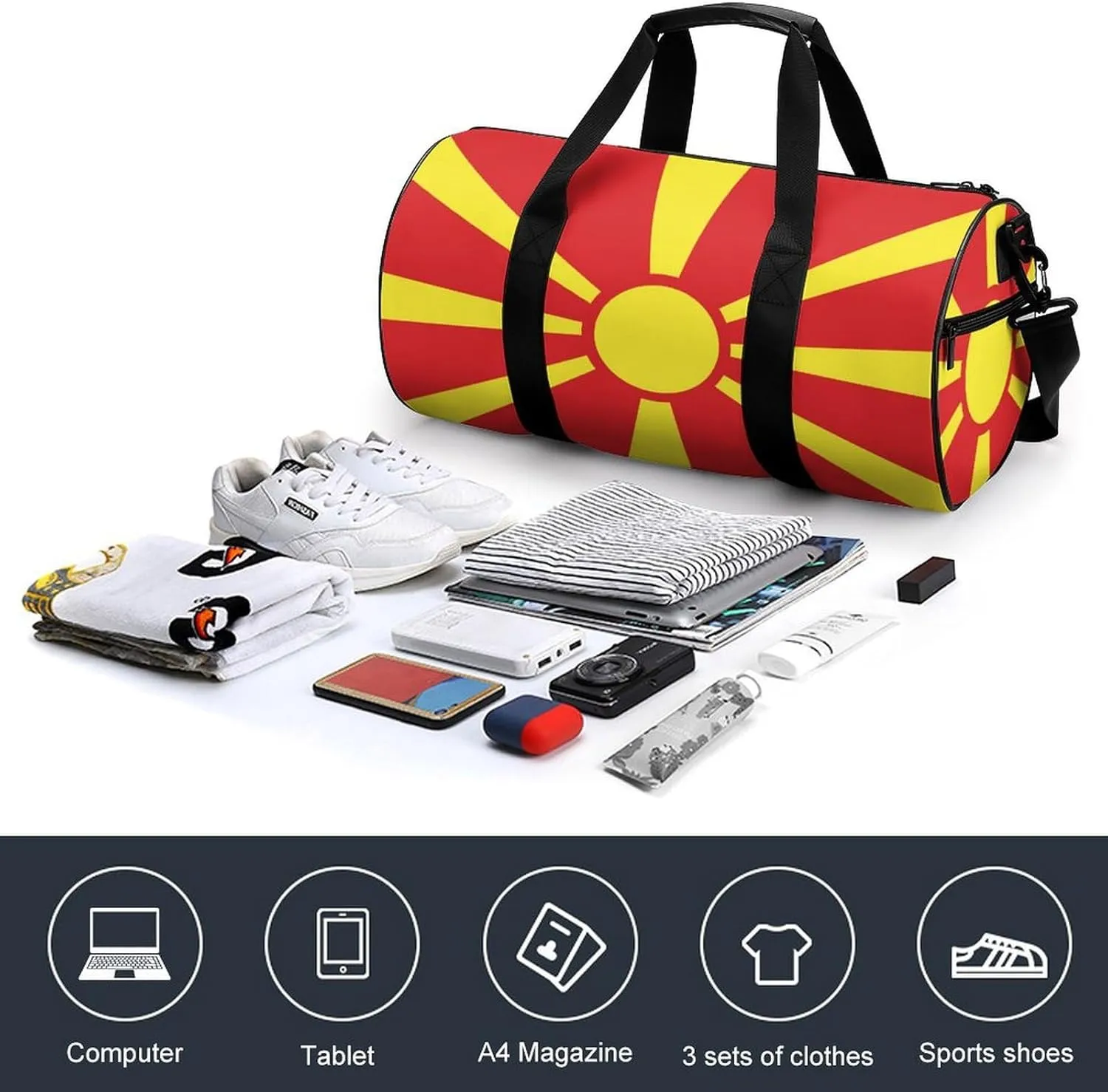 Macedonia Flag Waterproof Gym Bag for Women Men with Wet Pocket Sports Duffel for Travel Weekender