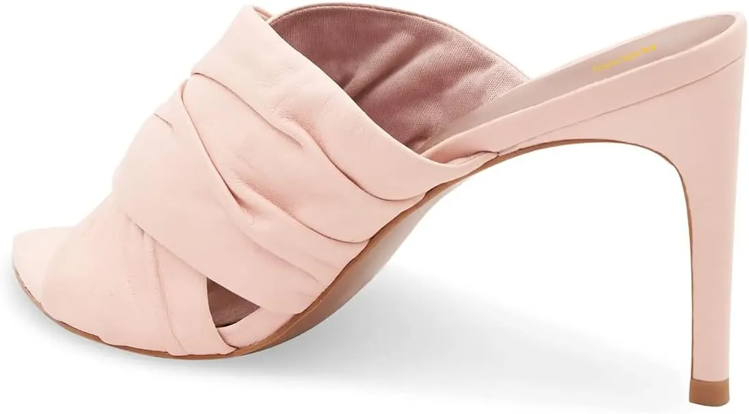 Maiyang Women Trendy Open Pointed Toe Slip on Ruched Mules Stiletto High Heel Party Club Daily Slide Sandals Size 4-16 US