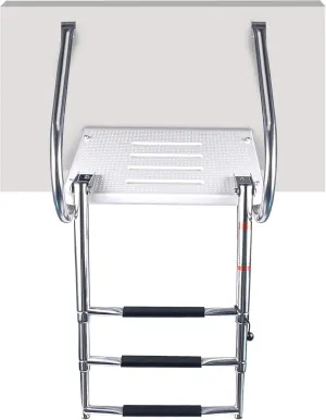 Marinebaby Boat Universal Swim Platform Under Mount Telescopic Boat Ladder, 3 Steps in/Outboard Boat Pontoon Ladder Silver