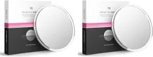 Mavoro Magnifying Mirror with Suction Cups - Triple Suction Cup Stick on Mirror with 7X Magnification. Portable Travel Makeup Mirror, Magnified Cosmetic Mirror (7X) (Pack of 2)