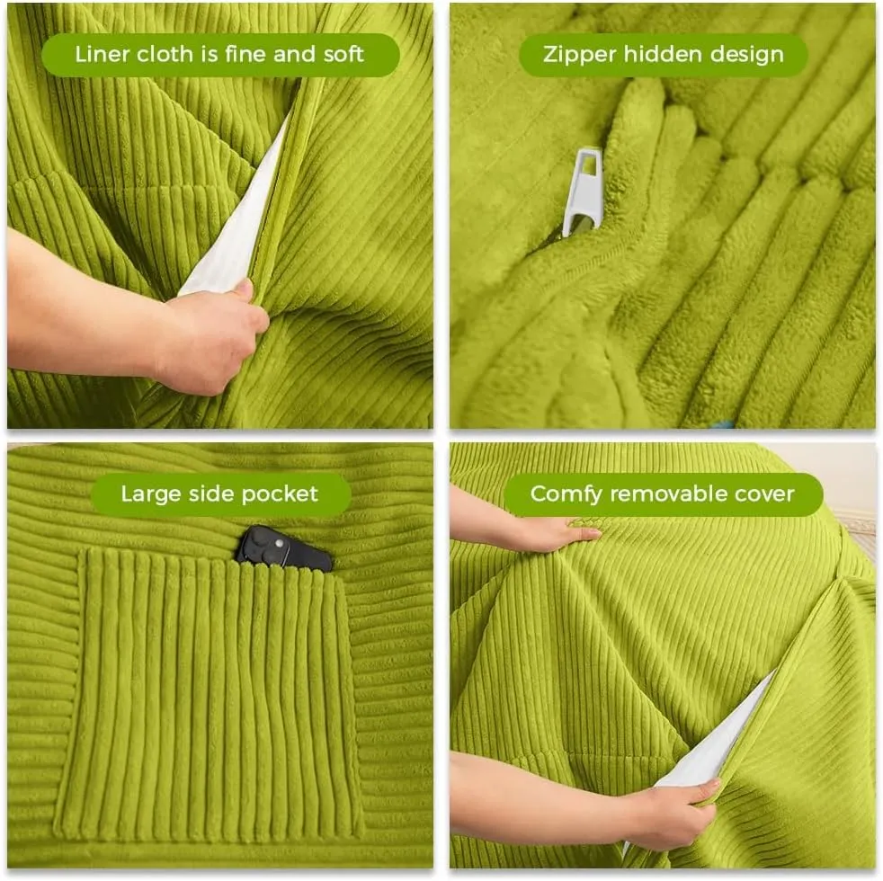 MAXYOYO Giant Bean Bag Chair Bed for Adults, Convertible Beanbag Folds from Lazy Chair to Floor Mattress Bed, Large Floor Sofa Couch, Big Sofa Bed, High-Density Foam Filling, Machine Washable