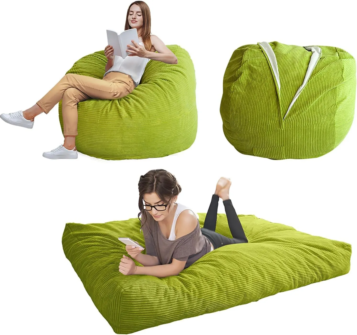 MAXYOYO Giant Bean Bag Chair Bed for Adults, Convertible Beanbag Folds from Lazy Chair to Floor Mattress Bed, Large Floor Sofa Couch, Big Sofa Bed, High-Density Foam Filling, Machine Washable