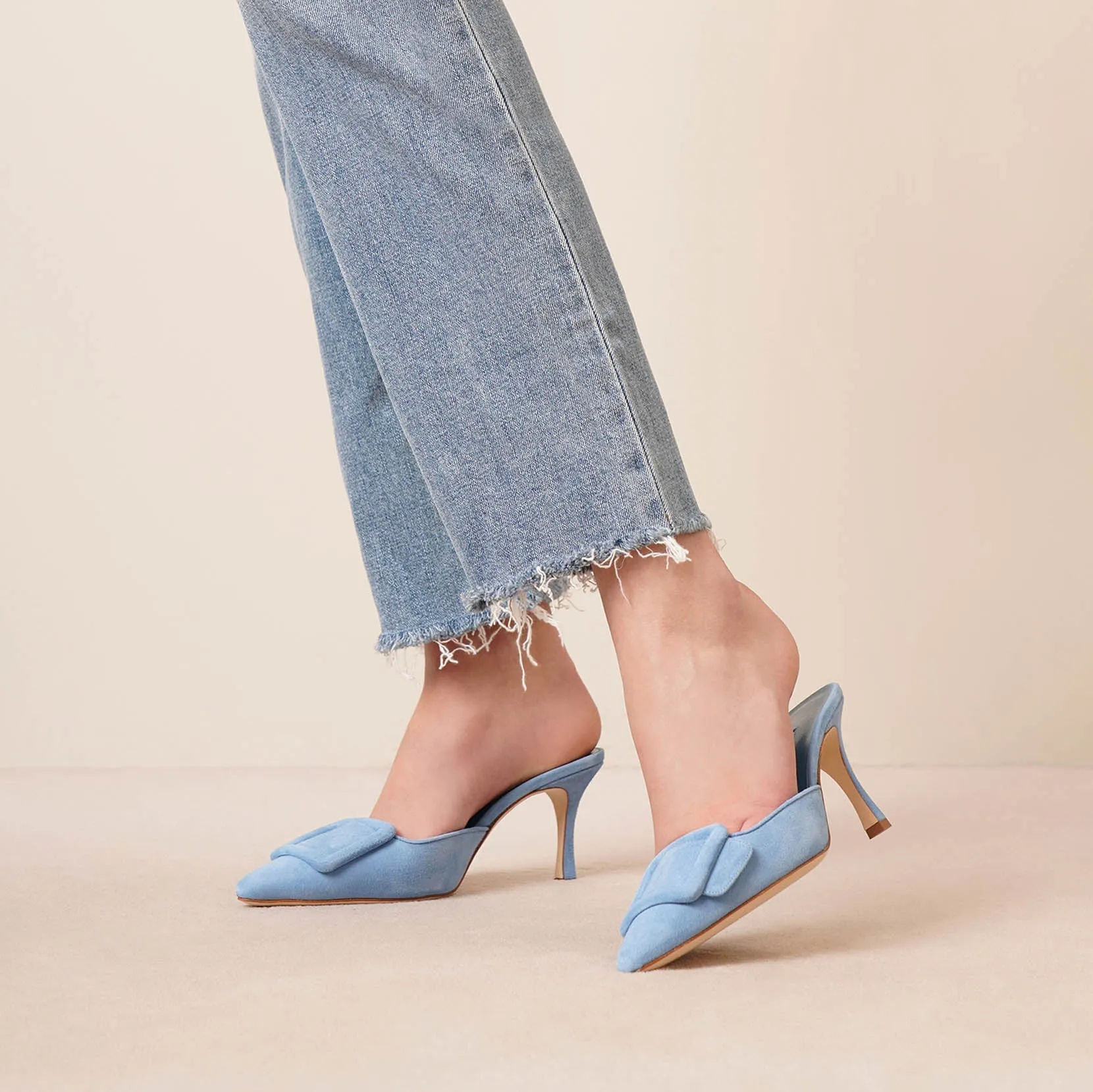 Maysale 70 blue suede mules