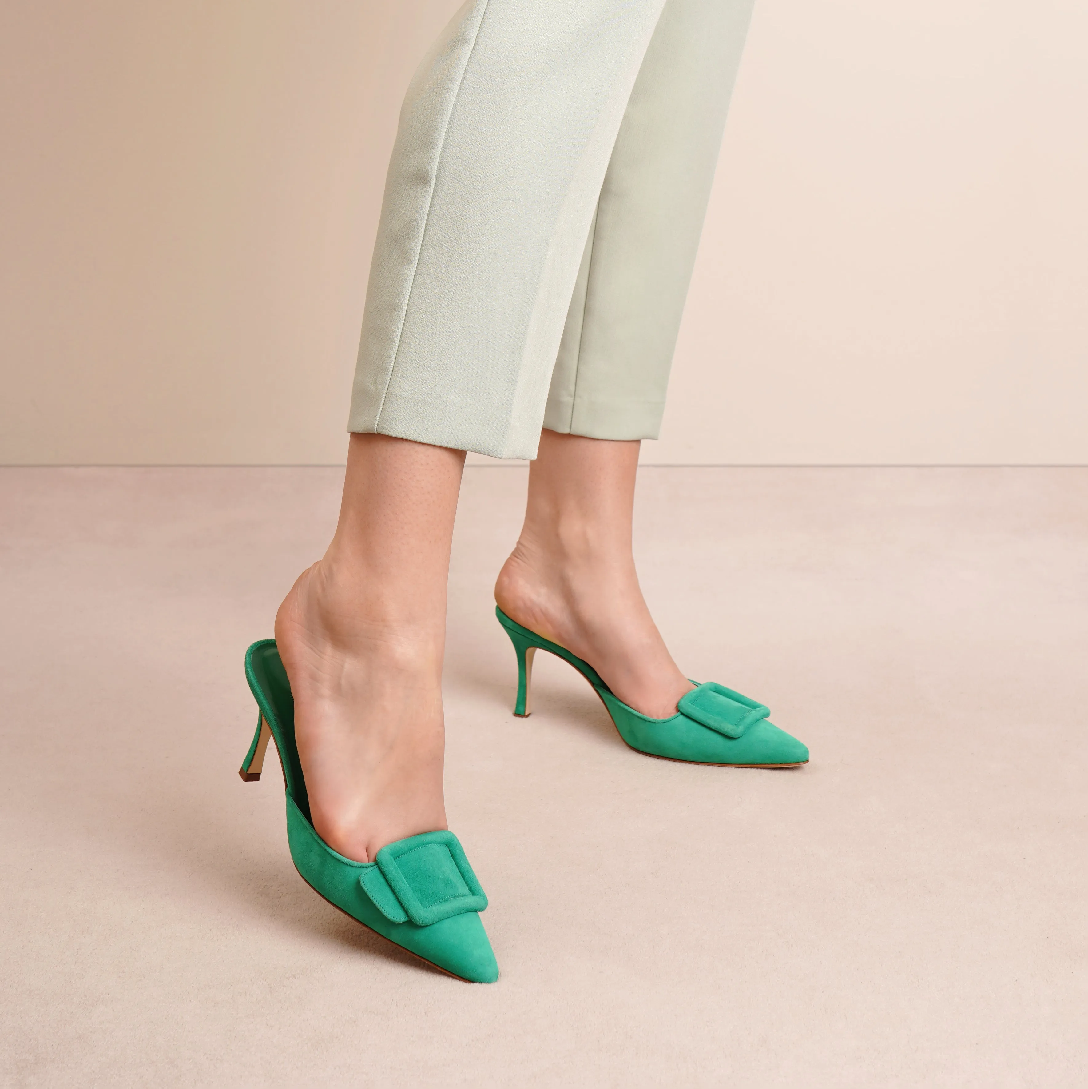Maysale 70 green suede mules