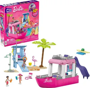 MEGA Barbie Kids Building Toy Set, Malibu Dream Boat with 317 Pieces, 2 Micro-Dolls and Accessories, Pink, Ages 6  Years