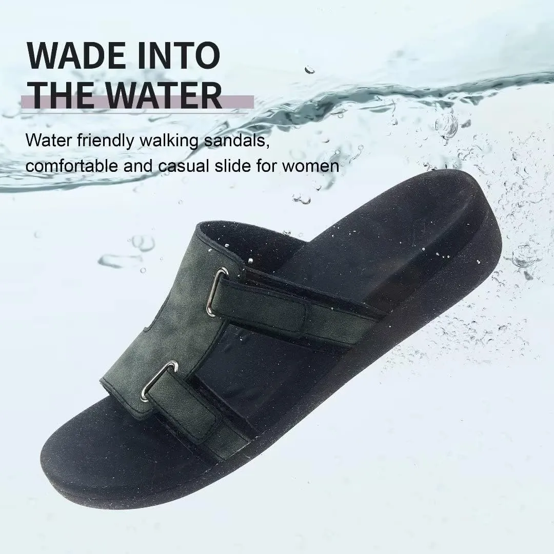 MEGNYA Comfortable Women's Walking Sandals, Arch Support Slides for Plantar Fasciitis Flat Feet, Casual Adjustable Strap Sandals for Orthopedic