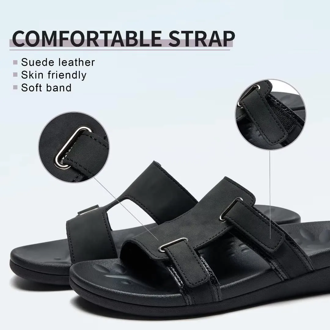 MEGNYA Comfortable Women's Walking Sandals, Arch Support Slides for Plantar Fasciitis Flat Feet, Casual Adjustable Strap Sandals for Orthopedic