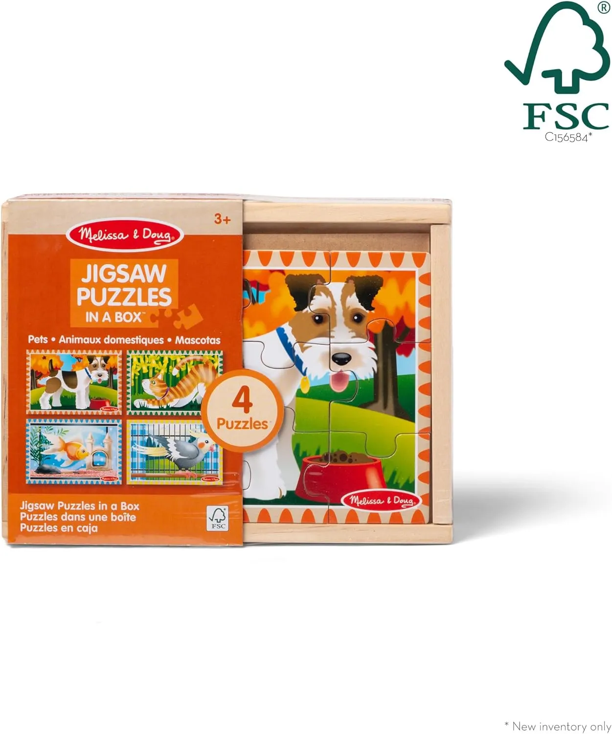 Melissa & Doug Pets 4-in-1 Wooden Jigsaw Puzzles in a Storage Box (48 pcs) - FSC Certified
