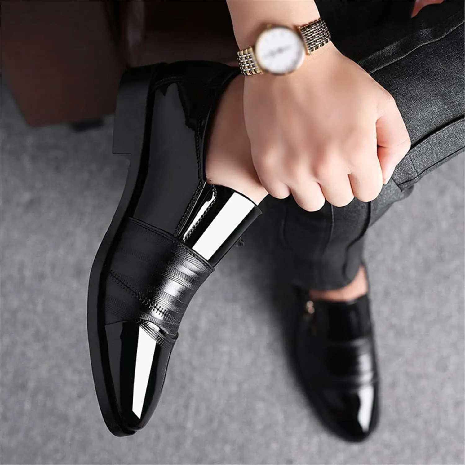 Men Shoes Boots Leather Classical Style Men's Breathable Hollow Business Casual Pointed Shoes Combers (Black, 11.5)