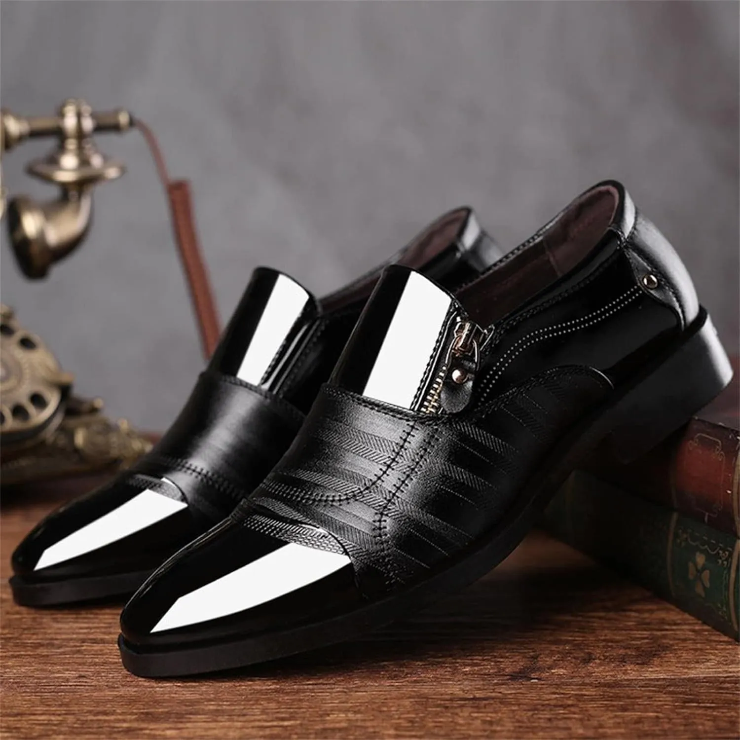 Men Shoes Boots Leather Classical Style Men's Breathable Hollow Business Casual Pointed Shoes Combers (Black, 11.5)