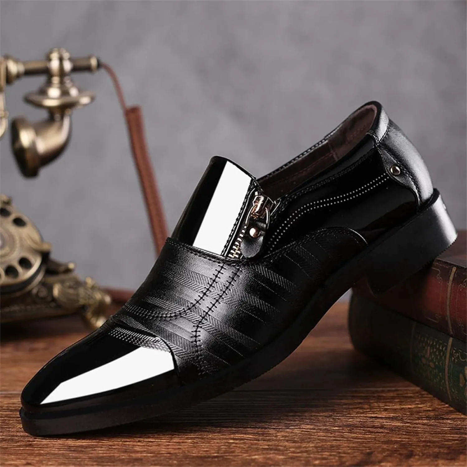 Men Shoes Boots Leather Classical Style Men's Breathable Hollow Business Casual Pointed Shoes Combers (Black, 11.5)