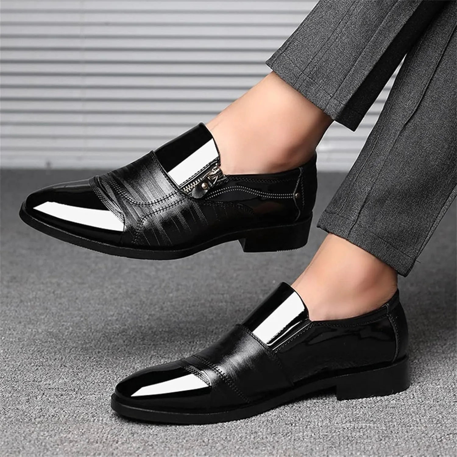 Men Shoes Boots Leather Classical Style Men's Breathable Hollow Business Casual Pointed Shoes Combers (Black, 11.5)
