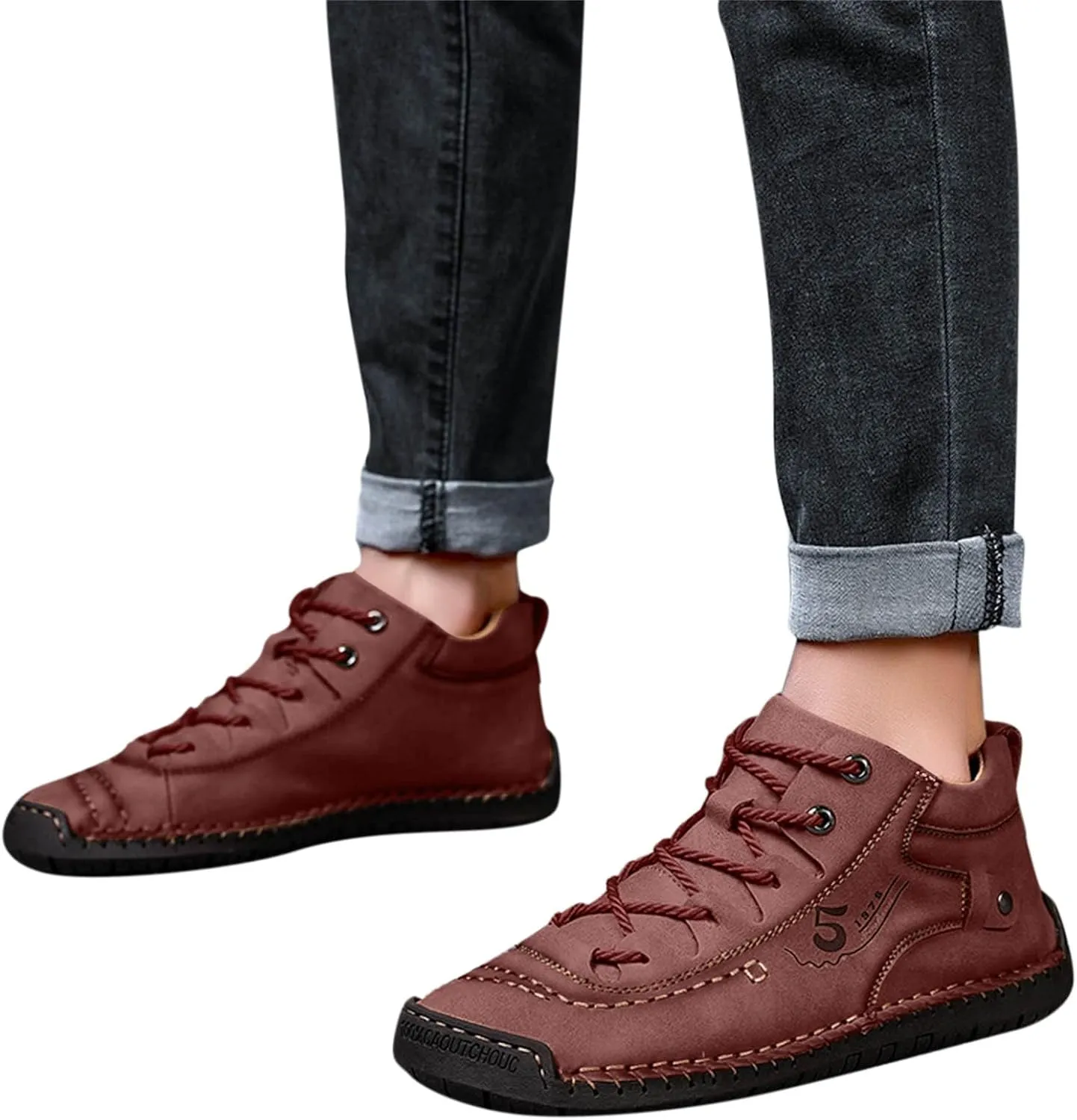 Men Shoes Dress Leather Soles Fashion Summer and Autumn Men Leather Shoes Flat Soft Bottom Comfortable Mid Top Lace Up Casual Men Leather Chukka Boot