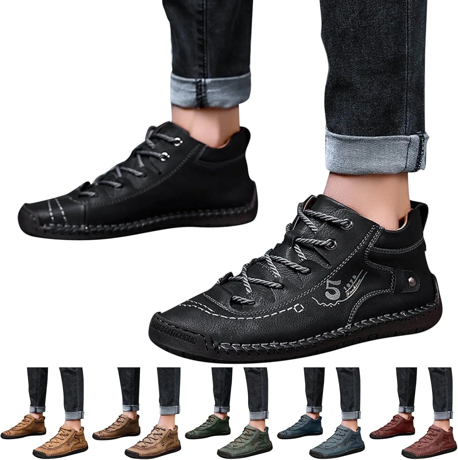 Men Shoes Dress Leather Soles Fashion Summer and Autumn Men Leather Shoes Flat Soft Bottom Comfortable Mid Top Lace Up Casual Men Leather Chukka Boot