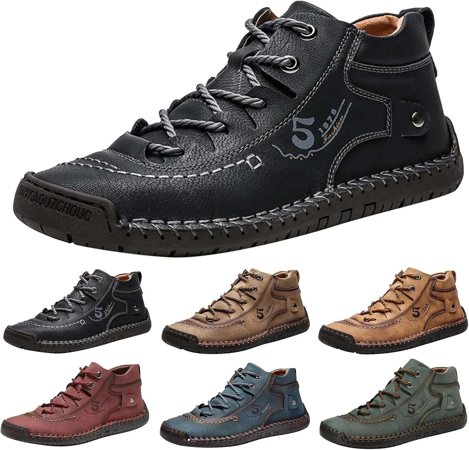 Men Shoes Dress Leather Soles Fashion Summer and Autumn Men Leather Shoes Flat Soft Bottom Comfortable Mid Top Lace Up Casual Men Leather Chukka Boot