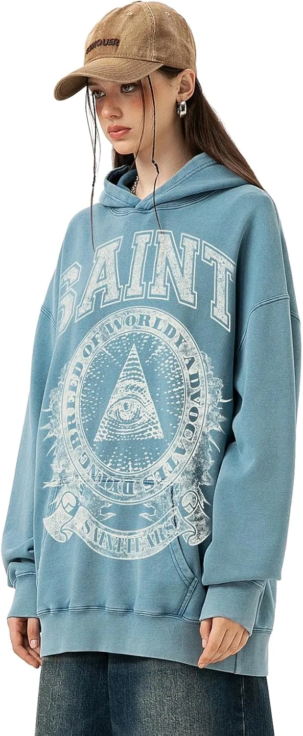 Men's Graphic Print Oversized Vintage Hoodies Casual High Gram Heavy Washed Cotton Winter Hoodies