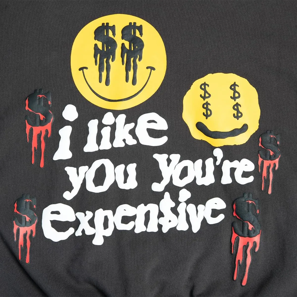 Men's i like you You'Expensive Hip Hop Portrait Graffiti Print Hoodie Highweight Cotton Hooded Grey
