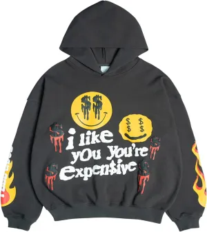 Men's i like you You'Expensive Hip Hop Portrait Graffiti Print Hoodie Highweight Cotton Hooded Grey