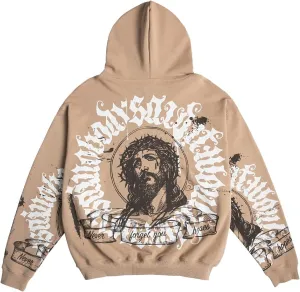 Men's Jesus Disciple Print - Sundays Off Edition Hoodies Casual Oversized Vintage Sweatshirts Khaki