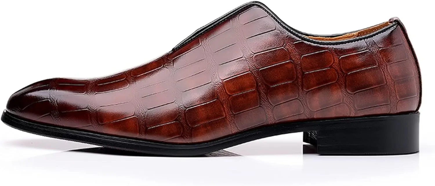 Mens Leather Boots Classical Style Shoes for Men Slip On PU Leather Low Rubber Sole Block Heel Work Feet Men