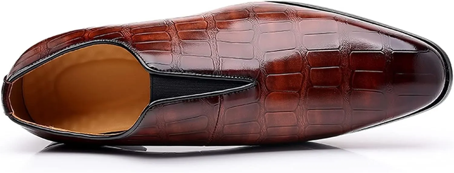 Mens Leather Boots Classical Style Shoes for Men Slip On PU Leather Low Rubber Sole Block Heel Work Feet Men