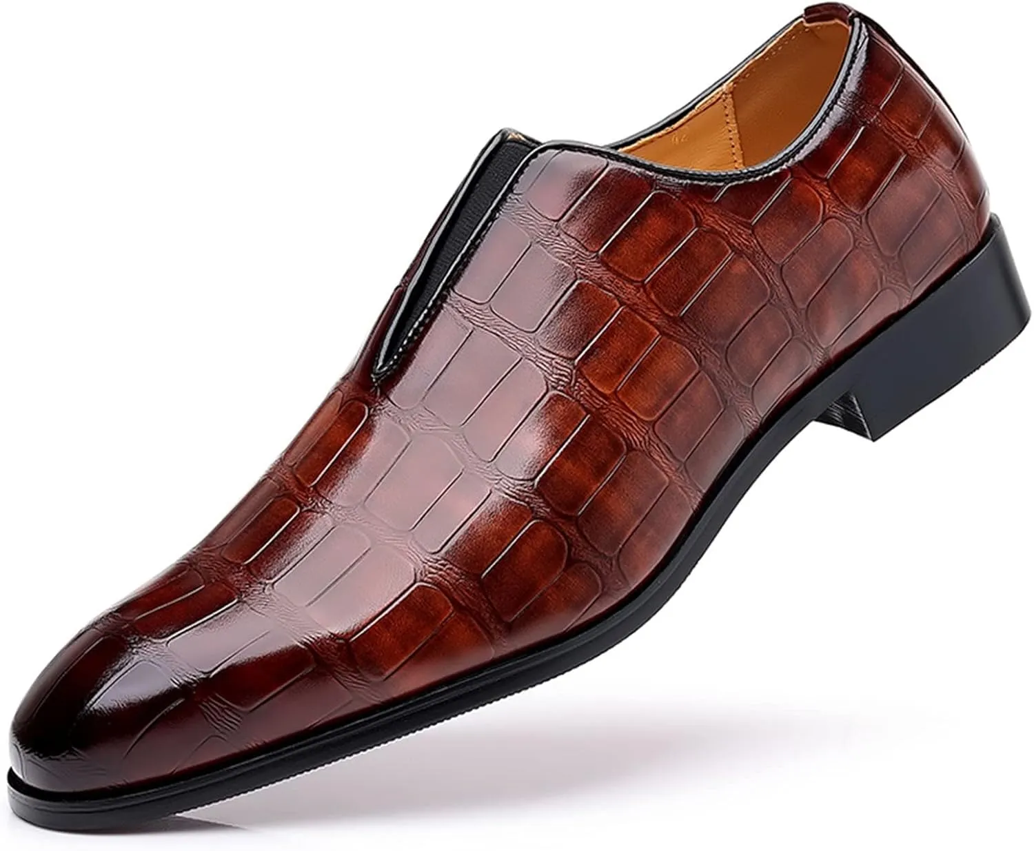 Mens Leather Boots Classical Style Shoes for Men Slip On PU Leather Low Rubber Sole Block Heel Work Feet Men