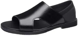 Men's Leather Cutout Water Shoes Slip On Flat Comfortable Open Toe Outdoor Casual Beach Light Weight Fisherman Sandals