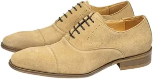 Men's Leather Shoes Oxford Shoes Business Shoes Casual Mode Square Toe Lace-Up Wedge Flat Suede Finish Vintage Design Skin-Friendly Lining Handcrafted Stitching