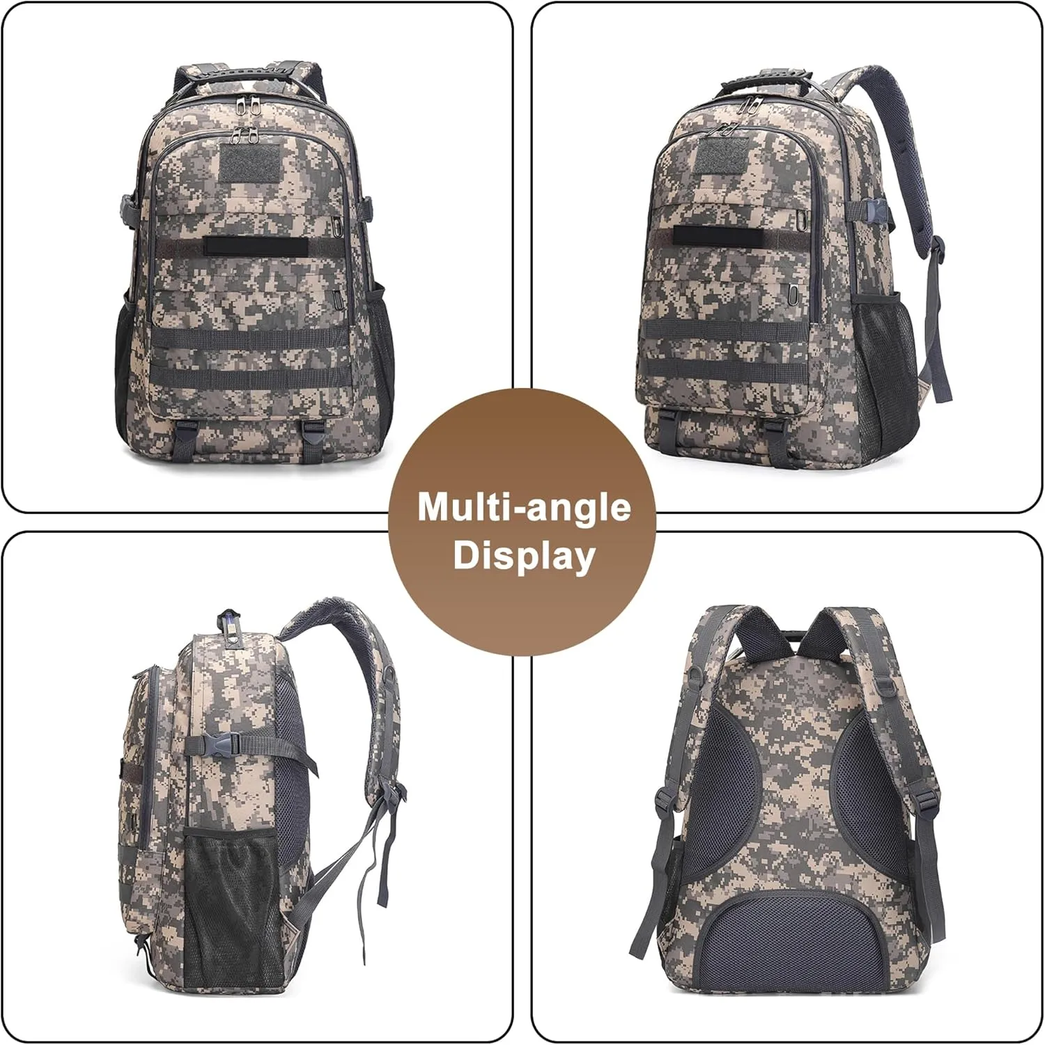 Men's Oxford Cloth Tactical Backpack 40L Outdoor Camping Rucksack Large Capacity Hiking Travel Daypack (Brown)
