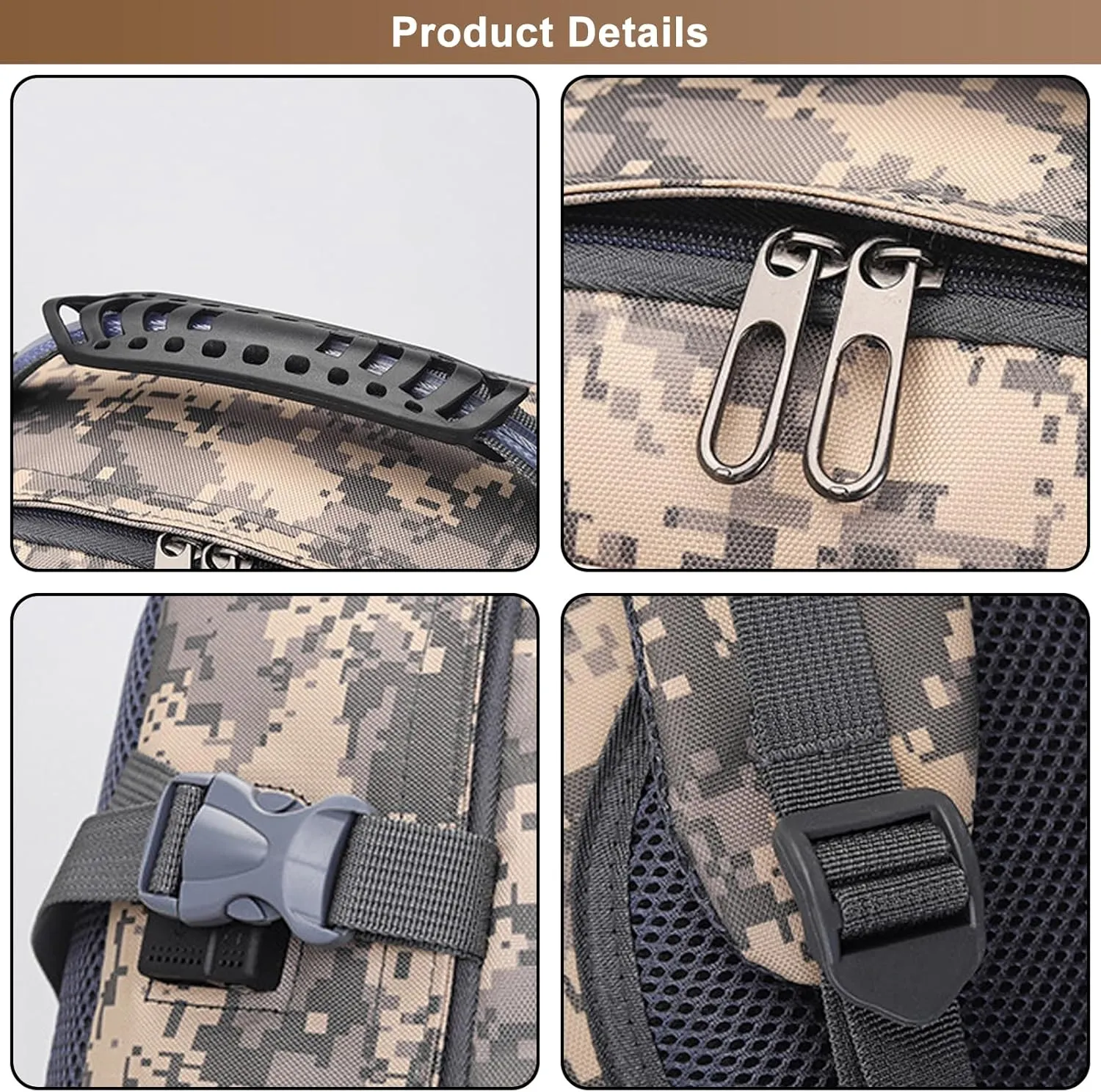 Men's Oxford Cloth Tactical Backpack 40L Outdoor Camping Rucksack Large Capacity Hiking Travel Daypack (Brown)