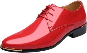 Mens Oxford Dress Shoes Business Lace Up Shiny Pointed Toe Patent Leather Low Top Non Slip Wedding Comfortable Formal