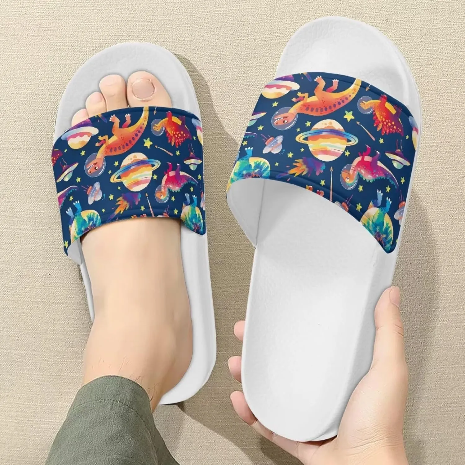 Men's Slide Sandals Lightweight Non Slip Athletic Sandals Open Toe Slip-on Summer Slippers Spa Flip Flops White Sole Size 5-14