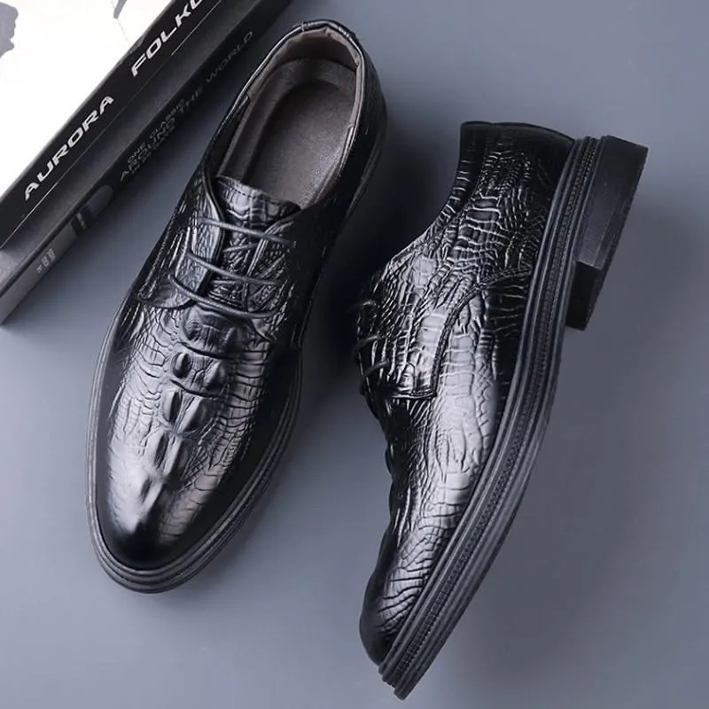Men's Vintage Crocodile Print Strap Slip On Dress Shoes Round Toe Rubber Sole Non Slip Low Top Casual Mens Casual Oxford