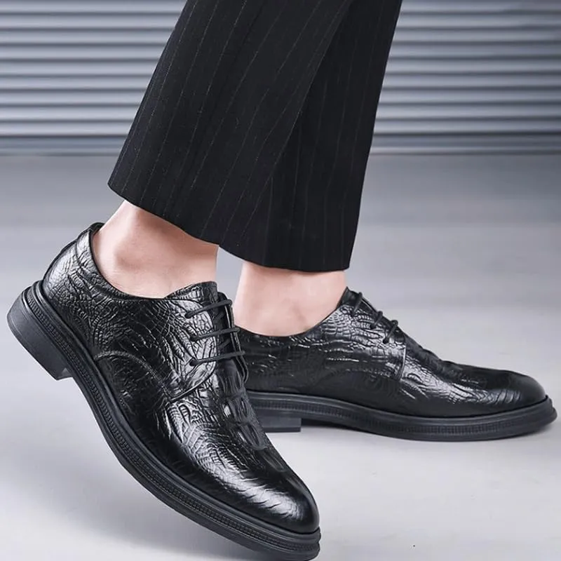 Men's Vintage Crocodile Print Strap Slip On Dress Shoes Round Toe Rubber Sole Non Slip Low Top Casual Mens Casual Oxford