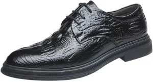 Men's Vintage Crocodile Print Strap Slip On Dress Shoes Round Toe Rubber Sole Non Slip Low Top Casual Mens Casual Oxford