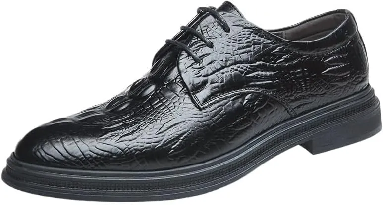 Men's Vintage Crocodile Print Strap Slip On Dress Shoes Round Toe Rubber Sole Non Slip Low Top Casual Mens Casual Oxford