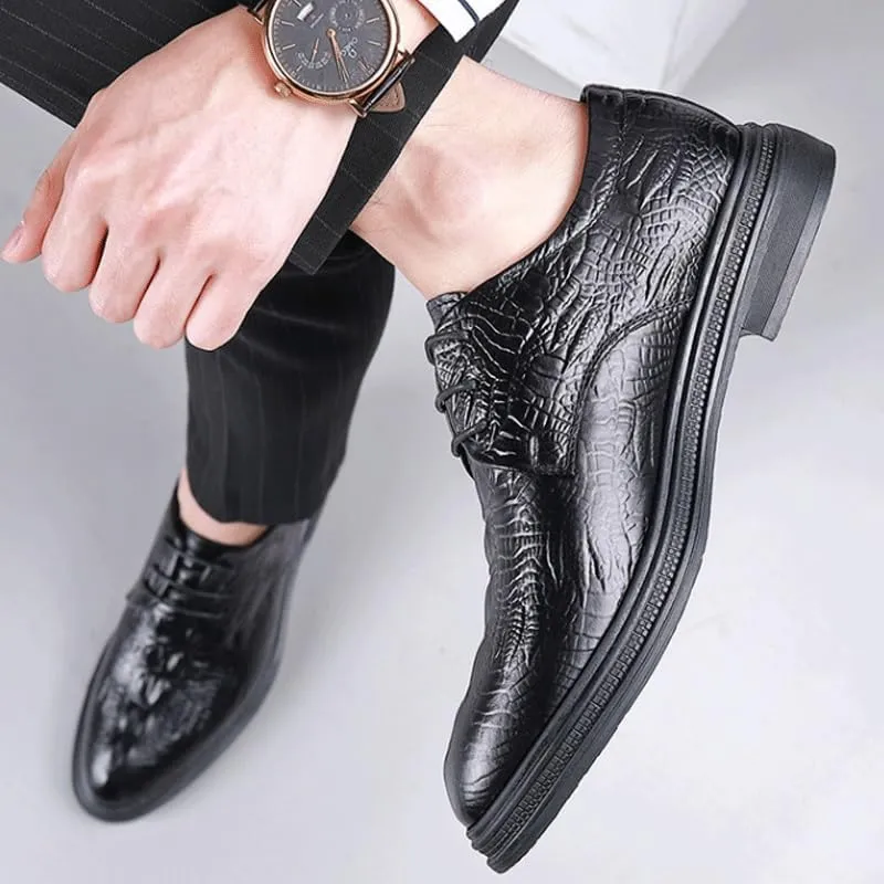 Men's Vintage Crocodile Print Strap Slip On Dress Shoes Round Toe Rubber Sole Non Slip Low Top Casual Mens Casual Oxford