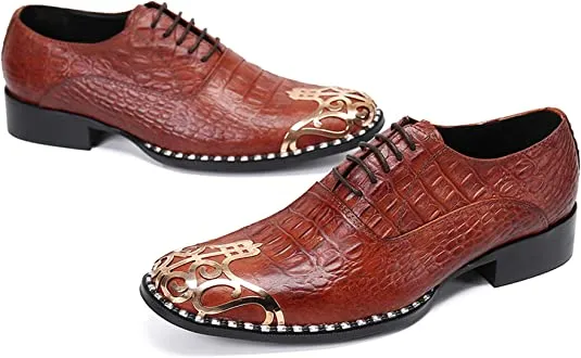Men's Western Oxfords Round Metal Tip Floral
