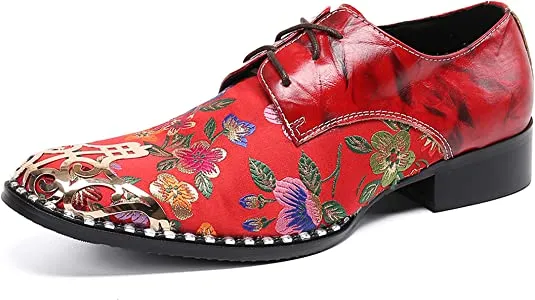 Men's Western Oxfords Round Metal Tip Floral