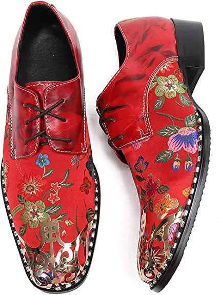 Men's Western Oxfords Round Metal Tip Floral