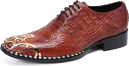 Men's Western Oxfords Round Metal Tip Floral