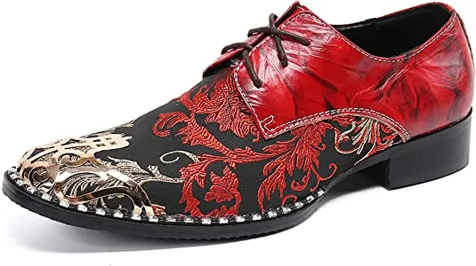 Men's Western Oxfords Round Metal Tip Floral