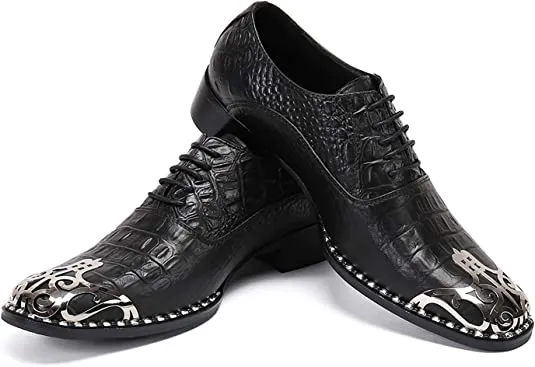 Men's Western Oxfords Round Metal Tip Floral