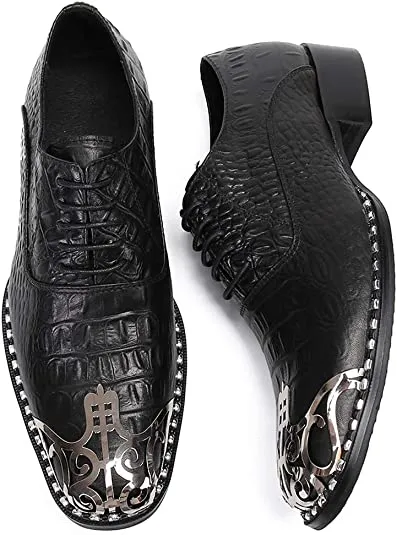 Men's Western Oxfords Round Metal Tip Floral
