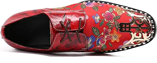 Men's Western Oxfords Round Metal Tip Floral