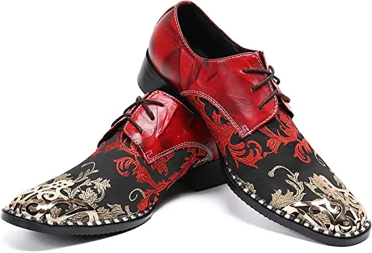 Men's Western Oxfords Round Metal Tip Floral