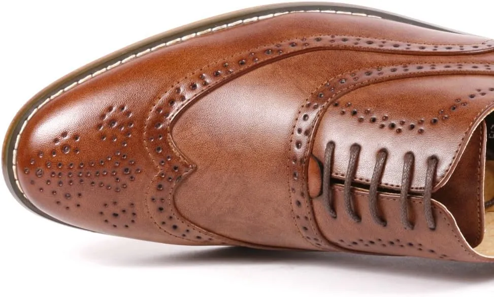 Metrocharm MC102 Men's Wing Tip Perforated Lace Up Oxford Dress Shoes