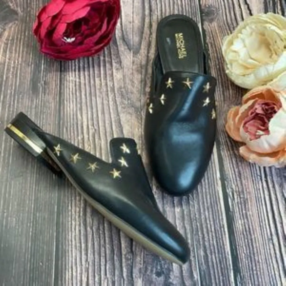 Michael Kors Black Leather Natasha Slide Mules 5M