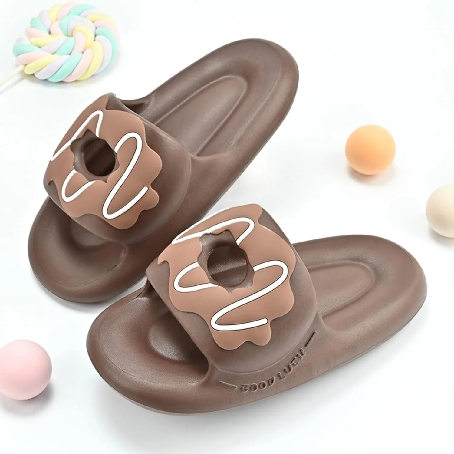 Microfiber Slippers for Men Flat Soles Thick Soles Non Slip Doughnuts Colorblock Open Toed Slippers Slides for